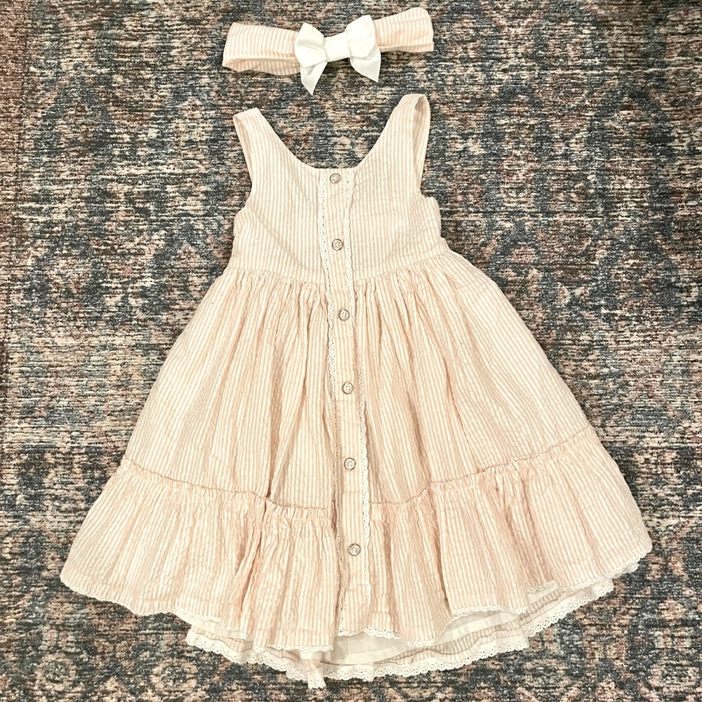 2 pc Tahari pink and white seersucker dress - girls sz 4T